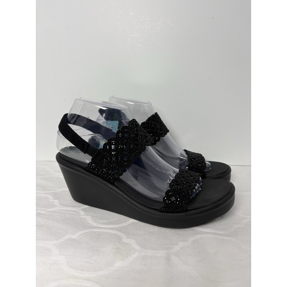 Skechers Cali Luxe Foam Sandals Women Size 9 Black Wedge Rumble On Sassy Dayz